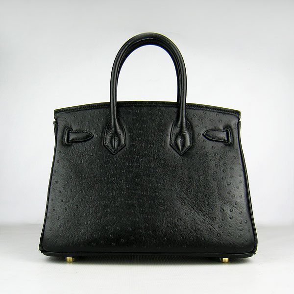 Replica Hermes Birkin 30CM Ostrich Veins Handbag Black 6088 On Sale - Click Image to Close